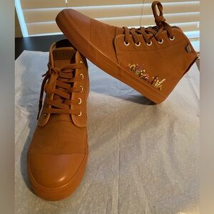 BANGS Brown High-Top Sneakers with Embroidery